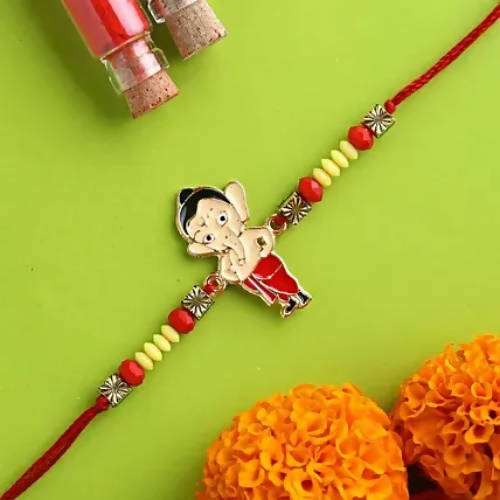 Cute Ganesha Rakhi & Almonds Jar