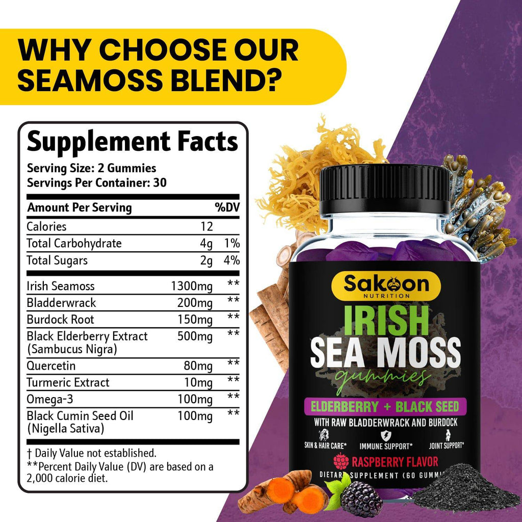 OVERSTOCK SALE Sea Moss Gummies With Elderberry & Black Seed Oil