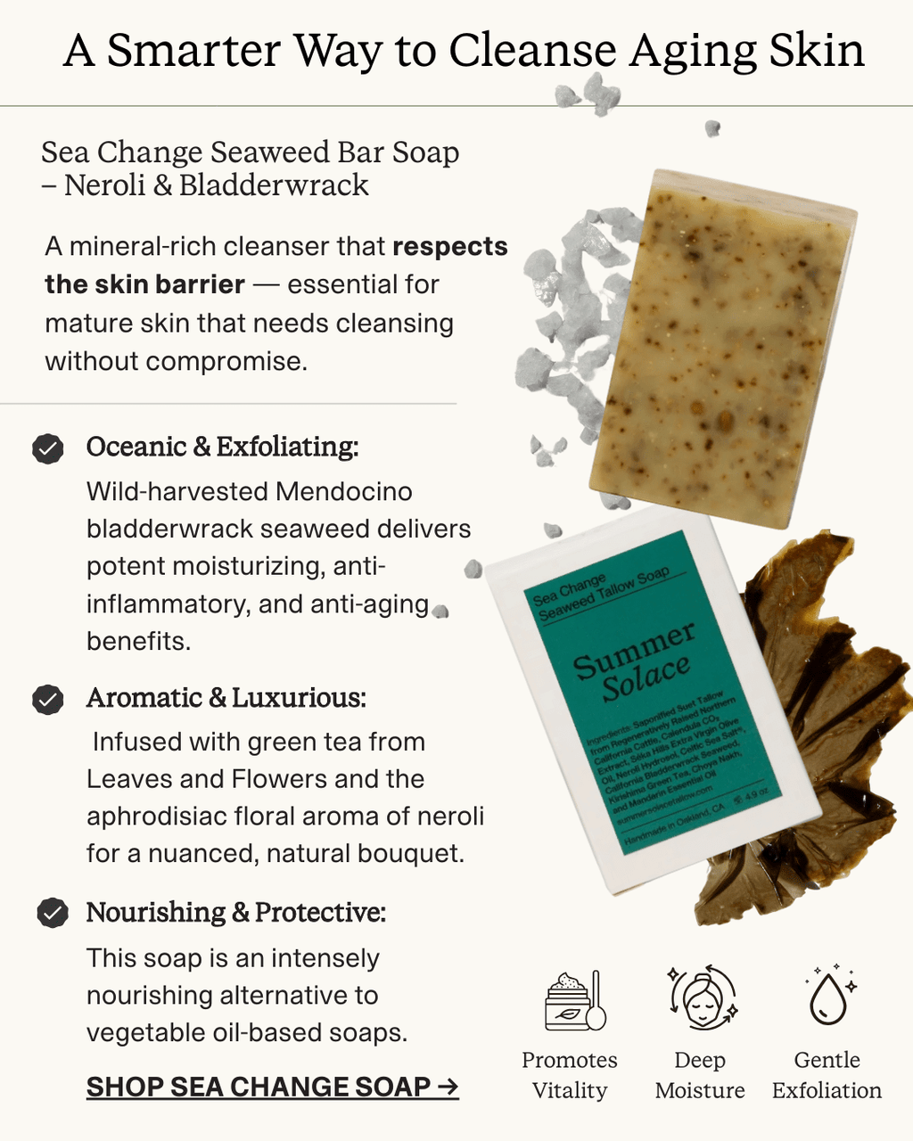 Sea Change Seaweed Bar – Neroli & Bladderwrack for Mineral-Rich Cleansing