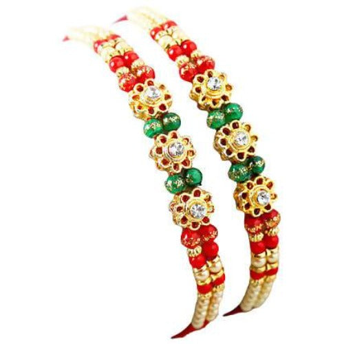 Set of 2 Charming Beads Rakhi and Dairy Milk Fruit N Nut Chocolates Combo