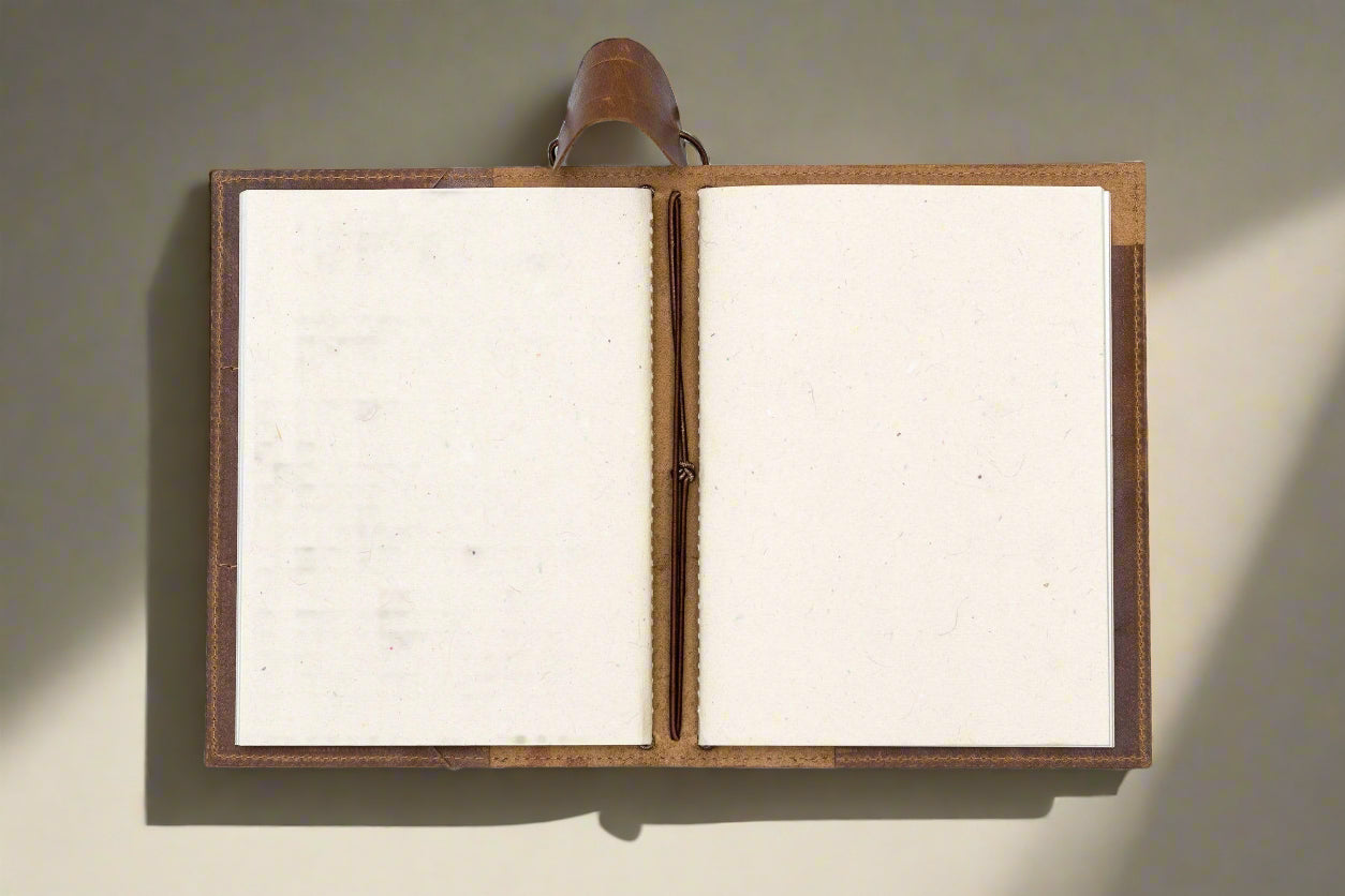 A5 Refillable Leather Traveler's Journal | Pockets, Pen Slot & Tree-Free Khadi Paper