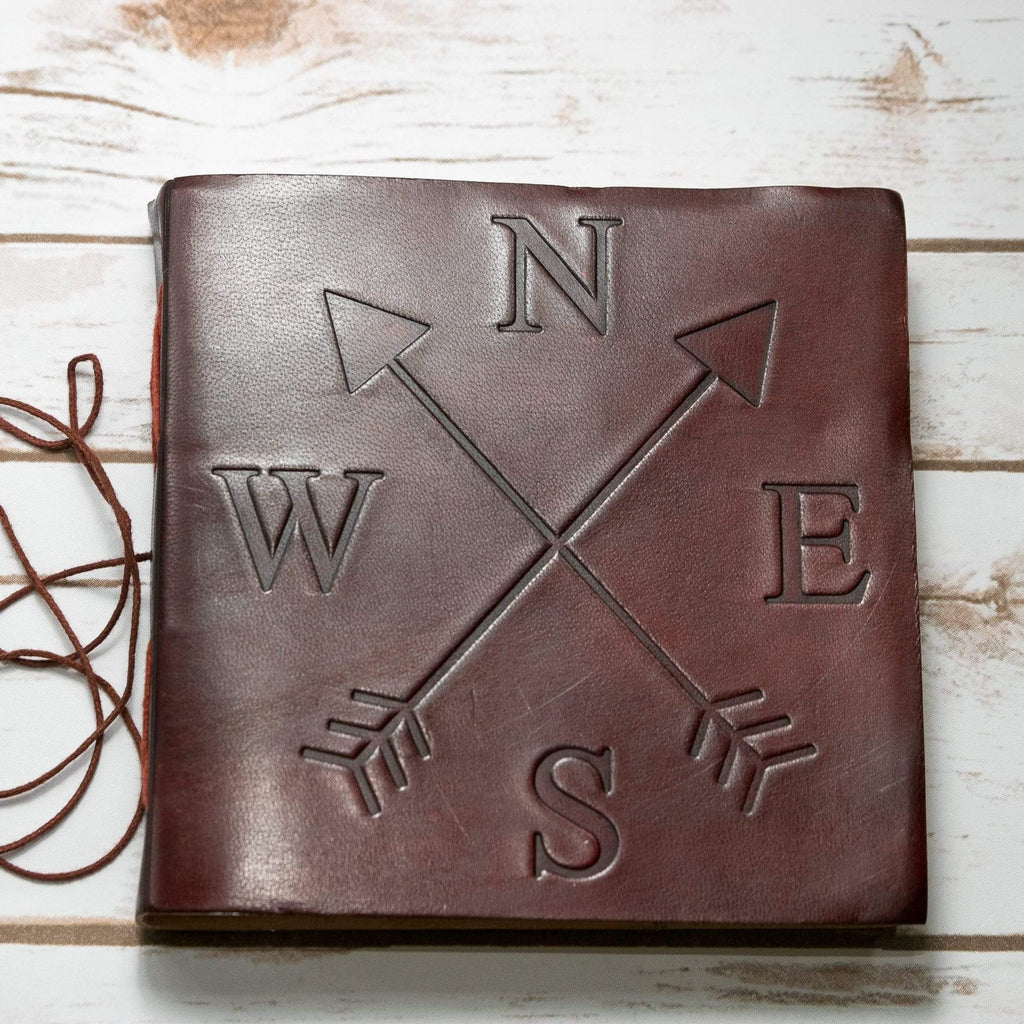 Compass 7x7 Leather Journal | Embossed Square Sketchbook & Diary