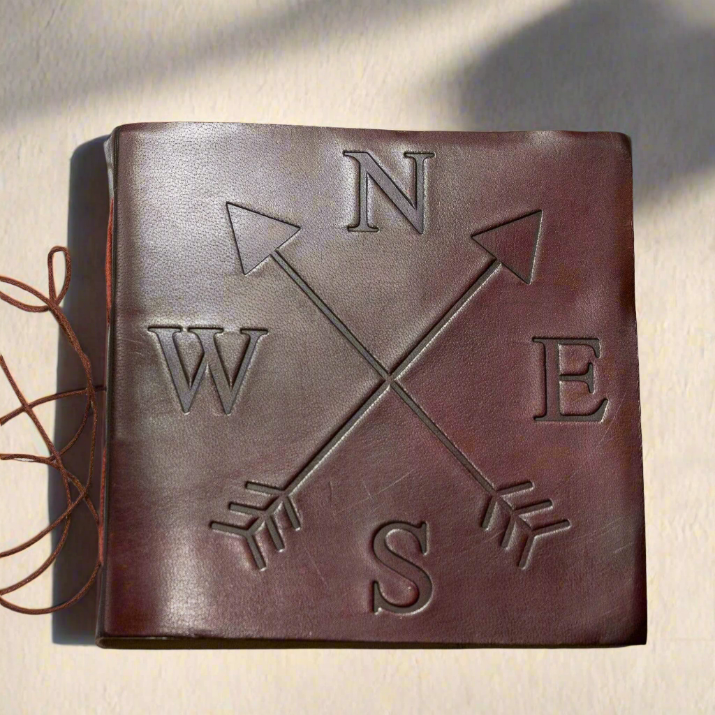 Compass 7x7 Leather Journal | Embossed Square Sketchbook & Diary