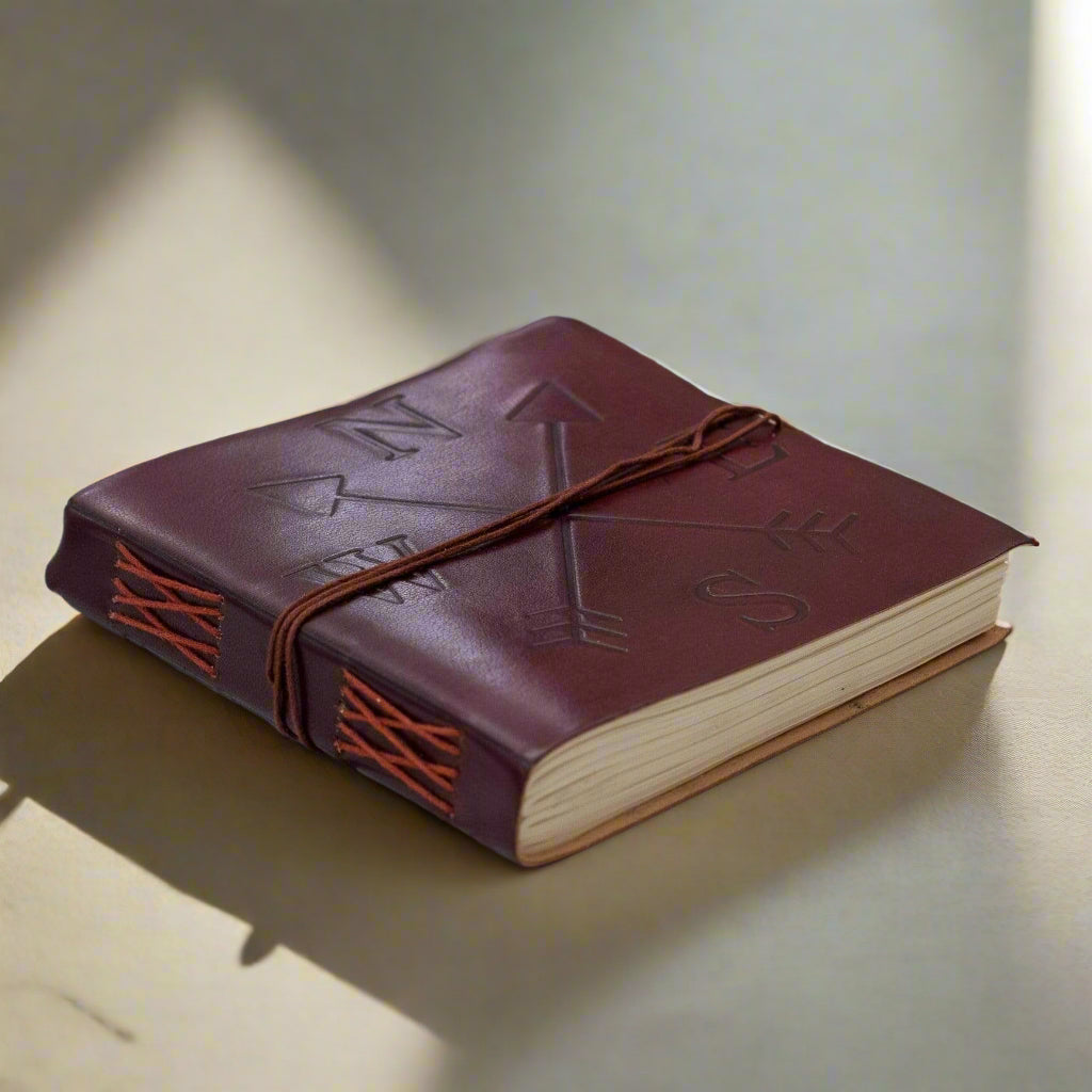 Compass 7x7 Leather Journal | Embossed Square Sketchbook & Diary