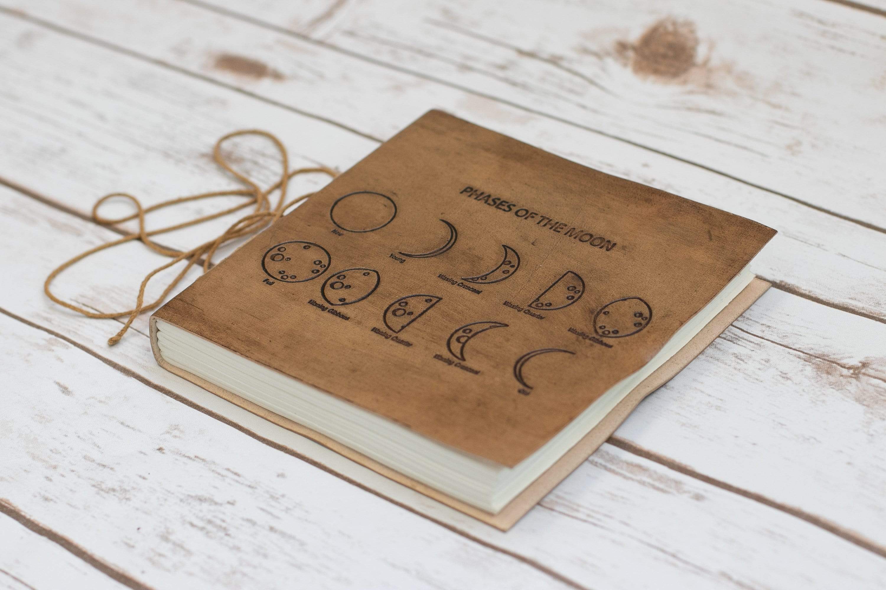 Moon Phases 7x7 Leather Journal | Embossed Square Dream & Reflection Diary