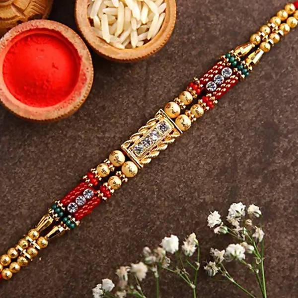 Dainty Kundan Rakhi And Kaju Rolls Box