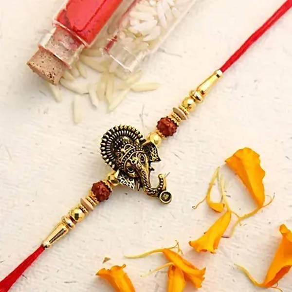 Lord Ganesha Rudraksha Rakhi & Almonds