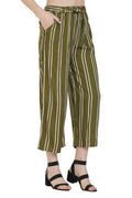 Asmaani Olive Green Color Rayon Fabric Stripped Palazzo
