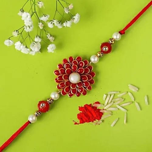 Premium Beads Flower Rakhi & Soan Papdi