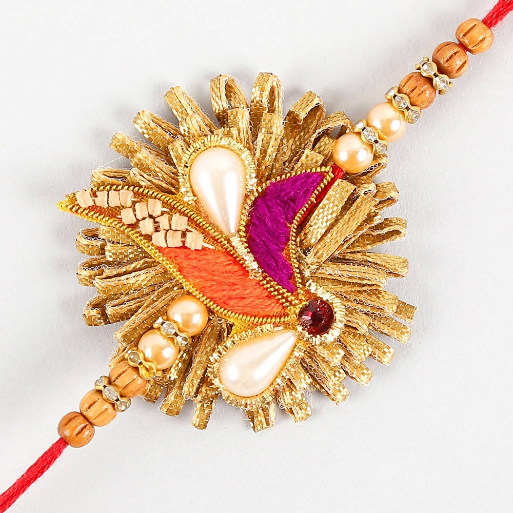 Zardosi Lustrous Rakhi And Almonds Jar Combo