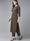 Yufta Women Black Ethnic Motifs Printed Pure Cotton Kurta with Trouser and Dupatta