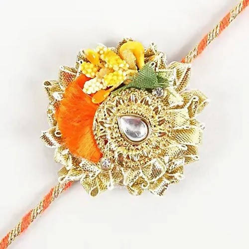 Zardosi Flower Design Rakhi & Cashew Jar