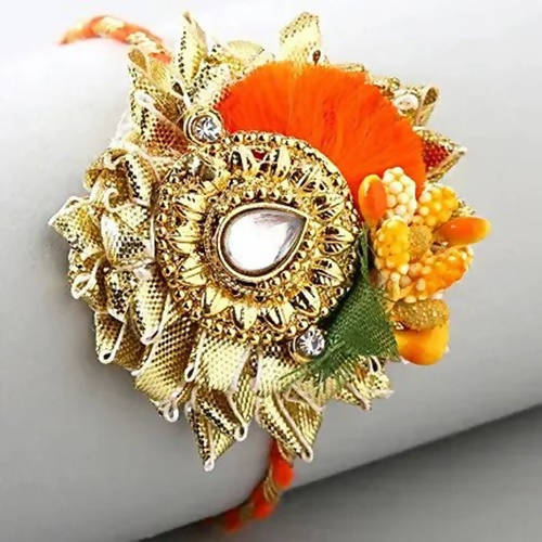Zardosi Flower Design Rakhi & Fruit N Nut Chocolates